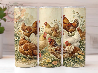 Vintage Farmhouse Hens Roosters 20oz Tumbler, Vintage Style, Farmhouse Theme, Hen Motif, Rooster Design, Rustic Charm, Sublimation Wrap, 20oz Tumbler Sublimation Lara' s Designs 