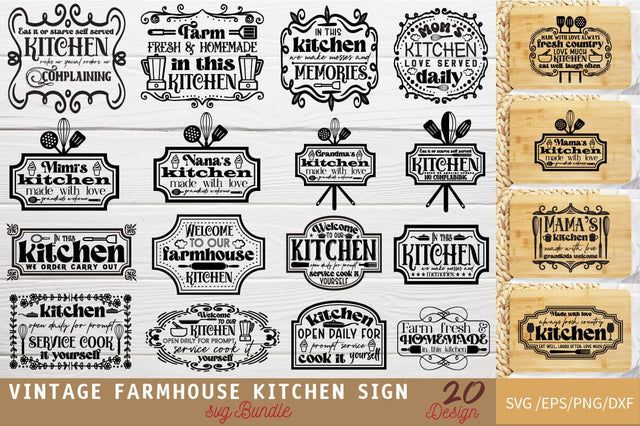 Vintage Farmhouse Kitchen Sign Bundle SVG Angelina750 