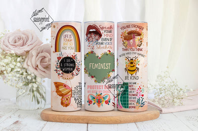 Vintage Feminist tumbler Wrap 20oz skinny sublimation design png Positive affirmation quotes tumbler digital download Tumbler template Sublimation sassyprint 
