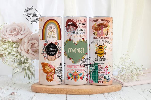 Vintage Feminist tumbler Wrap 20oz skinny sublimation design png Positive affirmation quotes tumbler digital download Tumbler template Sublimation sassyprint 