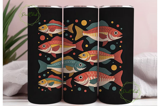 Vintage Fish 20oz Tumbler Wrap Sublimation PixelChick 