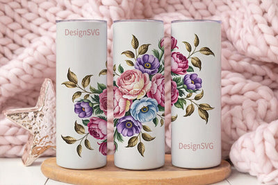 Vintage Floral 20oz Tumbler Wrap Sublimation DesignSVG 