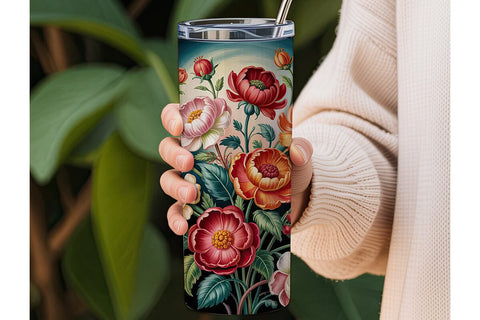 Vintage Floral 20oz Tumbler Wrap Sublimation DesignSVG 