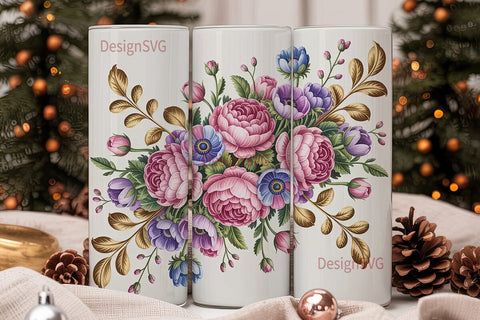 Vintage Floral 20oz Tumbler Wrap Sublimation DesignSVG 