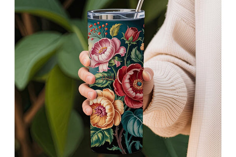 Vintage Floral 20oz Tumbler Wrap Sublimation DesignSVG 
