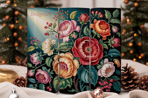 Vintage Floral 20oz Tumbler Wrap Sublimation DesignSVG 
