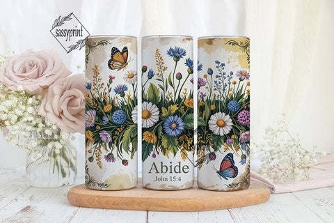 Vintage Floral Abide 20oz Tumbler Wrap Sublimation sassyprint 