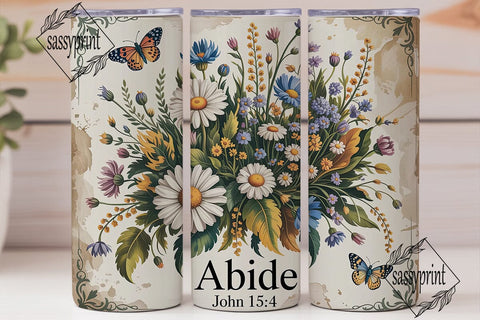 Vintage Floral Abide 20oz Tumbler Wrap Sublimation sassyprint 