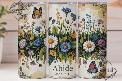 Vintage Floral Abide 20oz Tumbler Wrap Sublimation sassyprint 