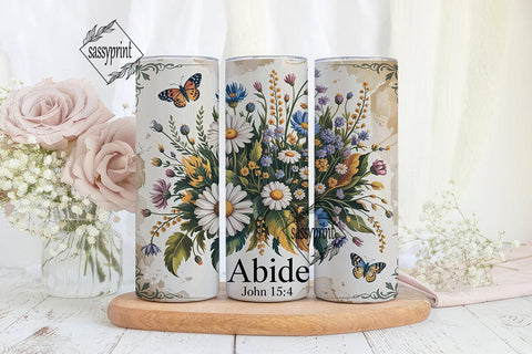 Vintage Floral Abide 20oz Tumbler Wrap Sublimation sassyprint 
