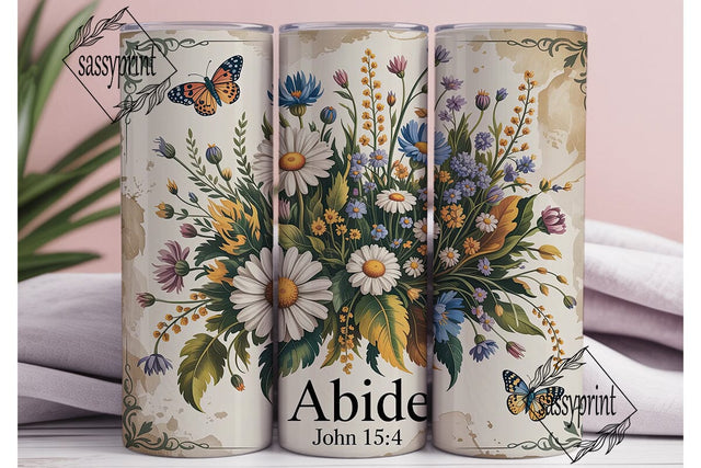 Vintage Floral Abide 20oz Tumbler Wrap Sublimation sassyprint 