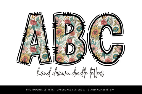 Vintage Floral Alphabet PNG, Hand Drawn Doodle Letters Sublimation BijouBay 