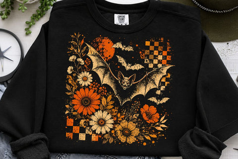 Vintage Floral Bat Halloween PNG Design SVG DesignDestine 