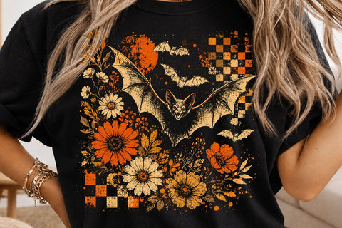 Vintage Floral Bat Halloween PNG Design SVG DesignDestine 