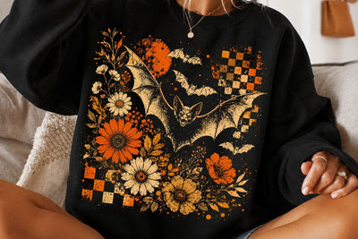 Vintage Floral Bat Halloween PNG Design SVG DesignDestine 