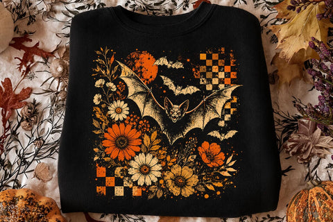 Vintage Floral Bat Halloween PNG Design SVG DesignDestine 