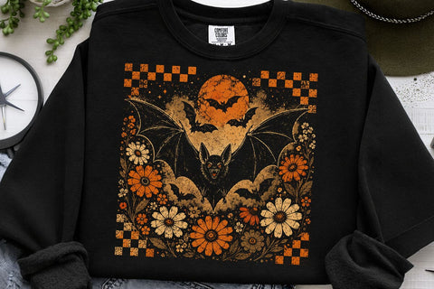 Vintage Floral Bat Halloween PNG Graphic SVG DesignDestine 