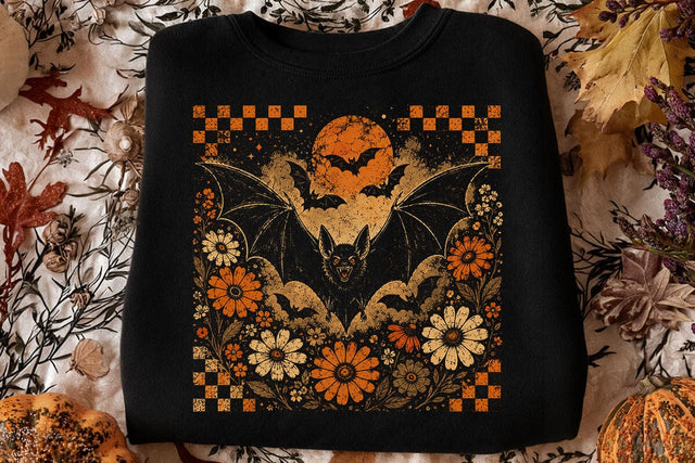 Vintage Floral Bat Halloween PNG Graphic SVG DesignDestine 