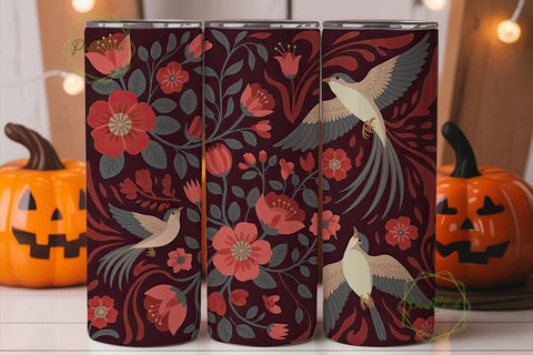 Vintage Floral Bird 20oz Tumbler Wrap Sublimation PixelChick 