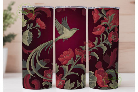 Vintage Floral Bird 20oz Tumbler Wrap Sublimation PixelChick 