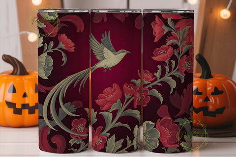 Vintage Floral Bird 20oz Tumbler Wrap Sublimation PixelChick 