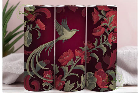 Vintage Floral Bird 20oz Tumbler Wrap Sublimation PixelChick 