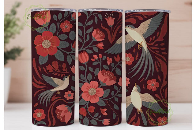 Vintage Floral Bird 20oz Tumbler Wrap Sublimation PixelChick 