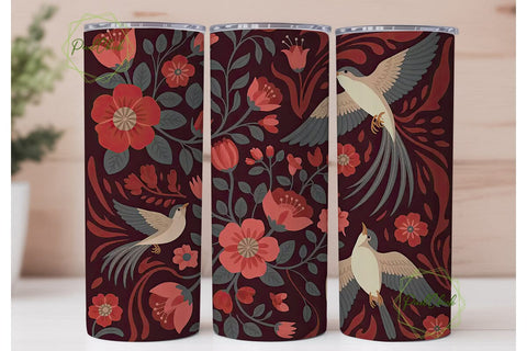 Vintage Floral Bird 20oz Tumbler Wrap Sublimation PixelChick 