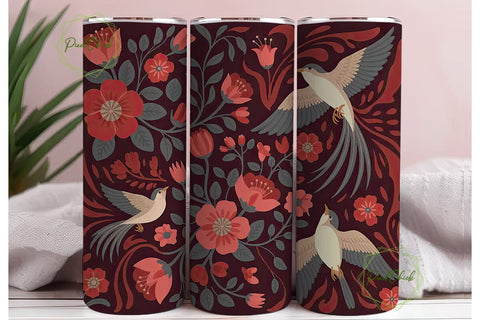 Vintage Floral Bird 20oz Tumbler Wrap Sublimation PixelChick 