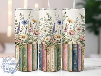 Vintage Floral Book Garden 20oz Tumbler, Floral Motif, Vintage Theme, Book Art Design, Garden Accent, Whimsical Charm, Sublimation Wrap, 20oz Tumbler Sublimation ToriDesigns 