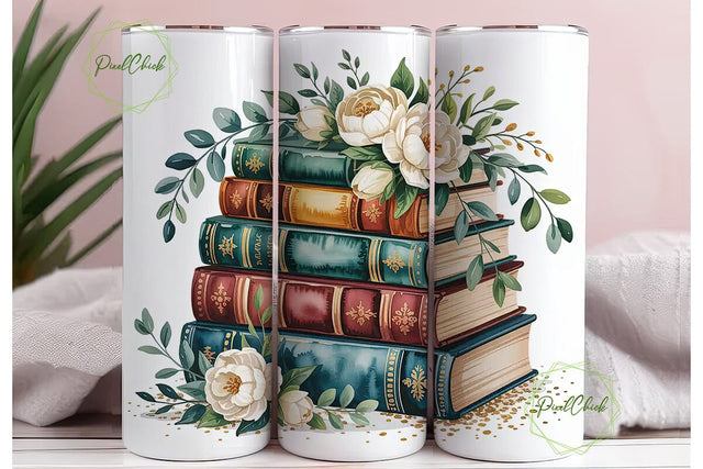 Vintage Floral Book Stack 20oz Tumbler Sublimation PixelChick 