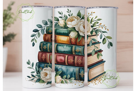 Vintage Floral Book Stack 20oz Tumbler Sublimation PixelChick 