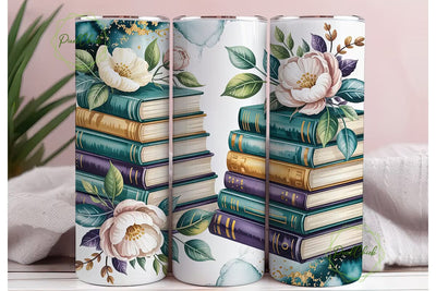 Vintage Floral Book Stack 20oz Tumbler Sublimation PixelChick 