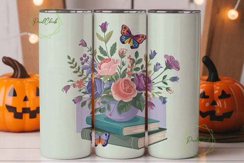 Vintage Floral Book Stack 20oz Tumbler Sublimation PixelChick 