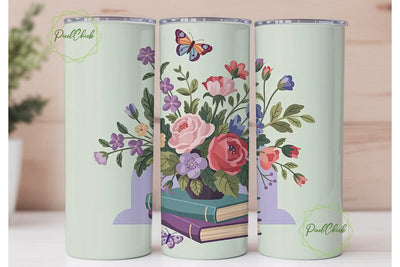 Vintage Floral Book Stack 20oz Tumbler Sublimation PixelChick 