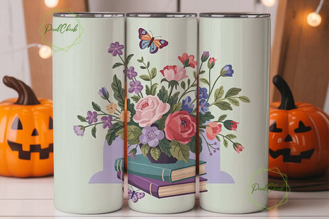 Vintage Floral Book Stack 20oz Tumbler Sublimation PixelChick 