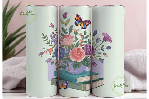 Vintage Floral Book Stack 20oz Tumbler Sublimation PixelChick 