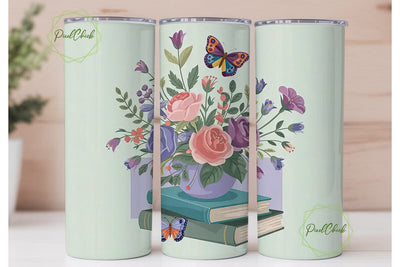 Vintage Floral Book Stack 20oz Tumbler Sublimation PixelChick 