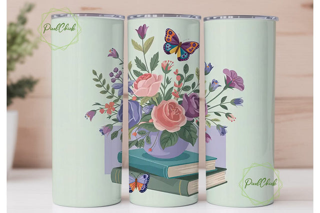Vintage Floral Book Stack 20oz Tumbler Sublimation PixelChick 