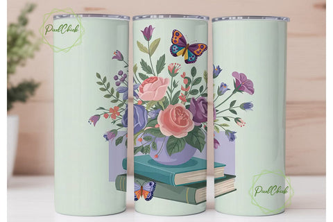 Vintage Floral Book Stack 20oz Tumbler Sublimation PixelChick 