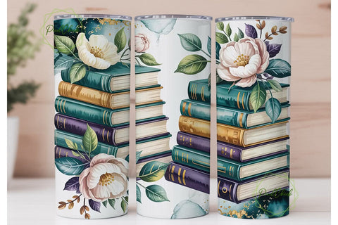 Vintage Floral Book Stack 20oz Tumbler Sublimation PixelChick 