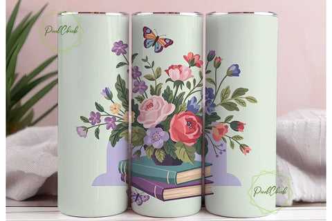 Vintage Floral Book Stack 20oz Tumbler Sublimation PixelChick 