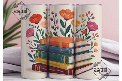 Vintage Floral Book Stack 20oz Tumbler Sublimation sassyprint 