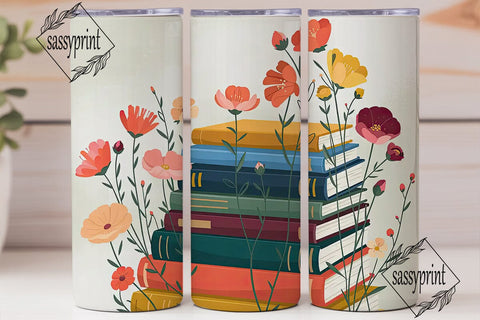 Vintage Floral Book Stack 20oz Tumbler Sublimation sassyprint 