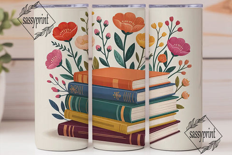 Vintage Floral Book Stack 20oz Tumbler Sublimation sassyprint 