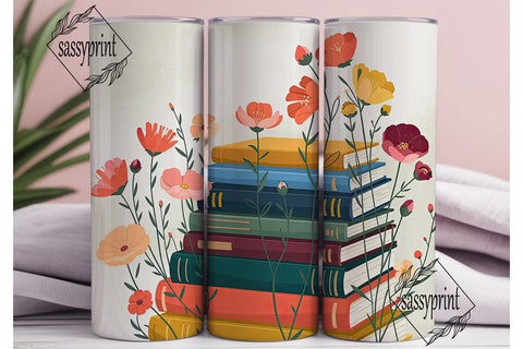 Vintage Floral Book Stack 20oz Tumbler Sublimation sassyprint 
