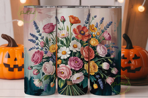 Vintage Floral Bouquet 20oz Tumbler Wrap Sublimation PixelChick 