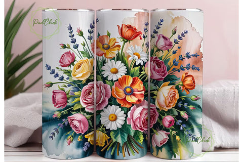 Vintage Floral Bouquet 20oz Tumbler Wrap Sublimation PixelChick 