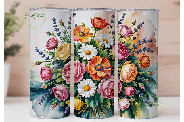 Vintage Floral Bouquet 20oz Tumbler Wrap Sublimation PixelChick 