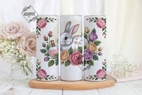 Vintage Floral Bunny 20oz Tumbler Wrap Sublimation sassyprint 